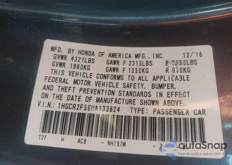 2017 Honda Accord Sport из США, поврежденный, VIN 1HGCR2F56HA133824